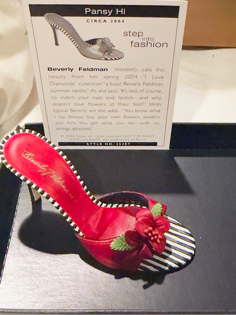 Beverly Feldman for Just the Right Shoe. Red mule sandal 2 1/2”. “Pansy Hi”